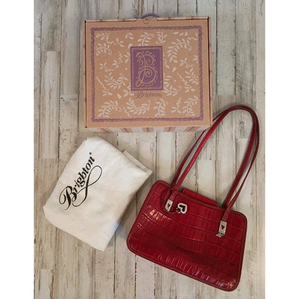 Brighton Cecilia Croc Embossed Shoulder Bag Red With Box And Dust Bag